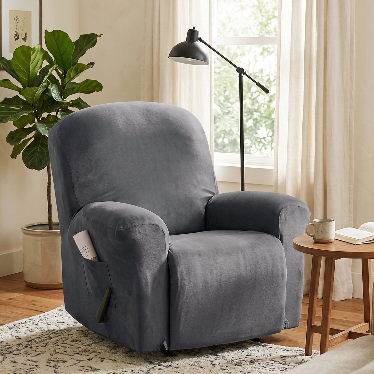 Smarcute Suede Recliner Chair Cover Stretch Thick Sofa Slipcover