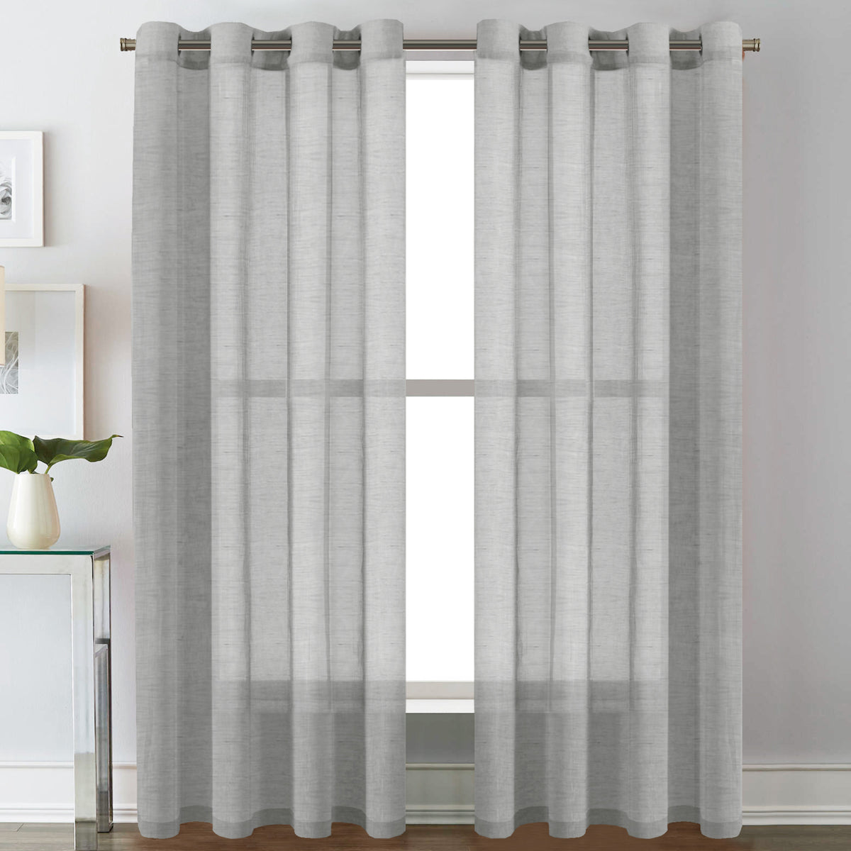 Smarcute Faux Linen Semi-sheer Grommet Curtain - 2X 132x243cm