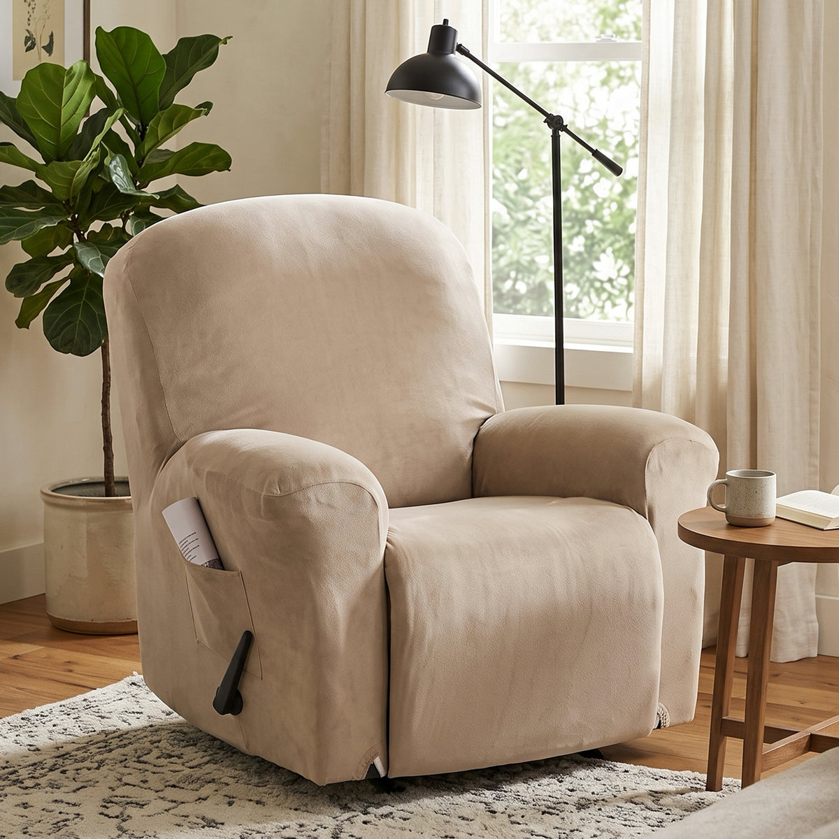 Smarcute Suede Recliner Chair Cover Stretch Thick Sofa Slipcover