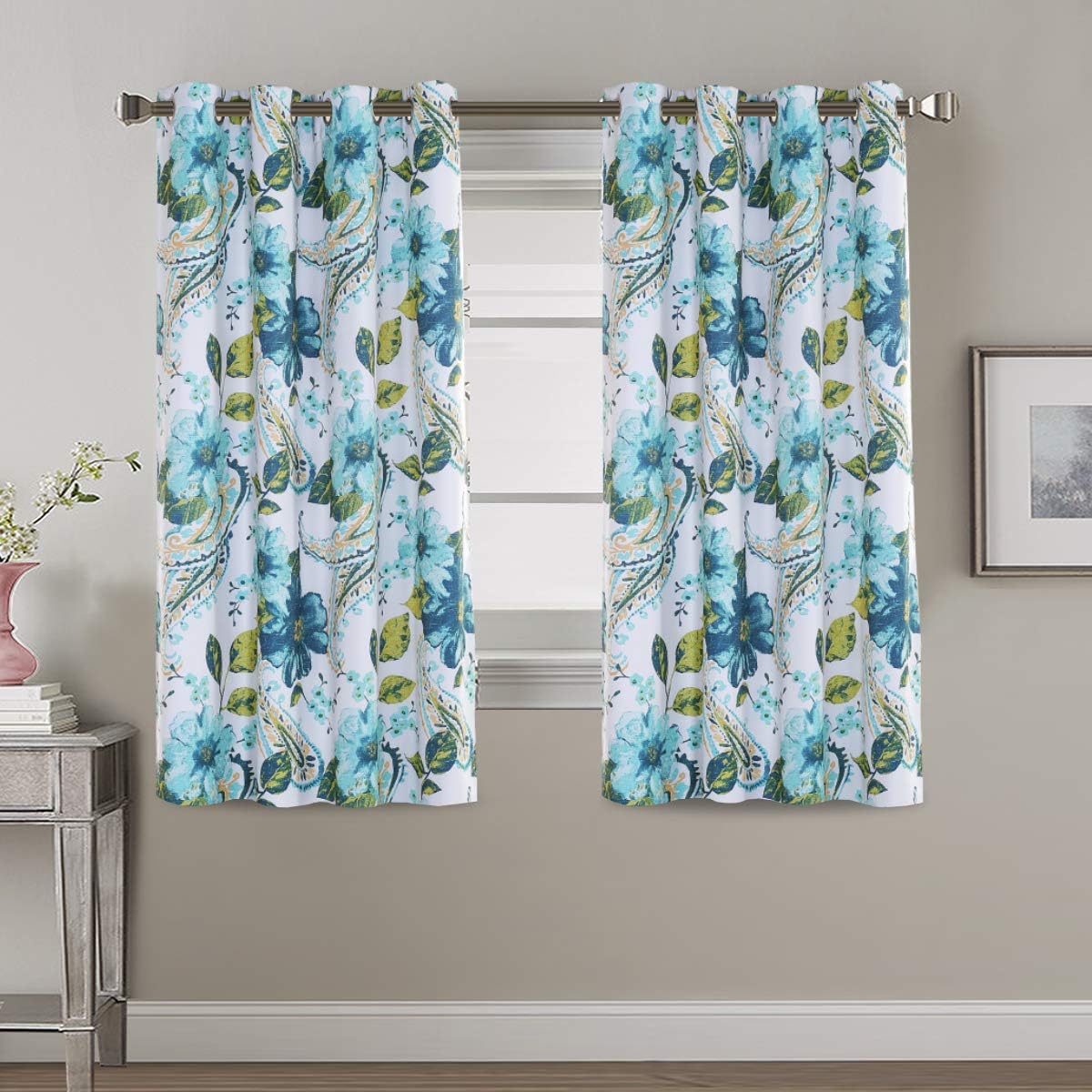 Smarcute Blockout Blue Paisley Floral Grommet Curtain - 2X 132x160cm