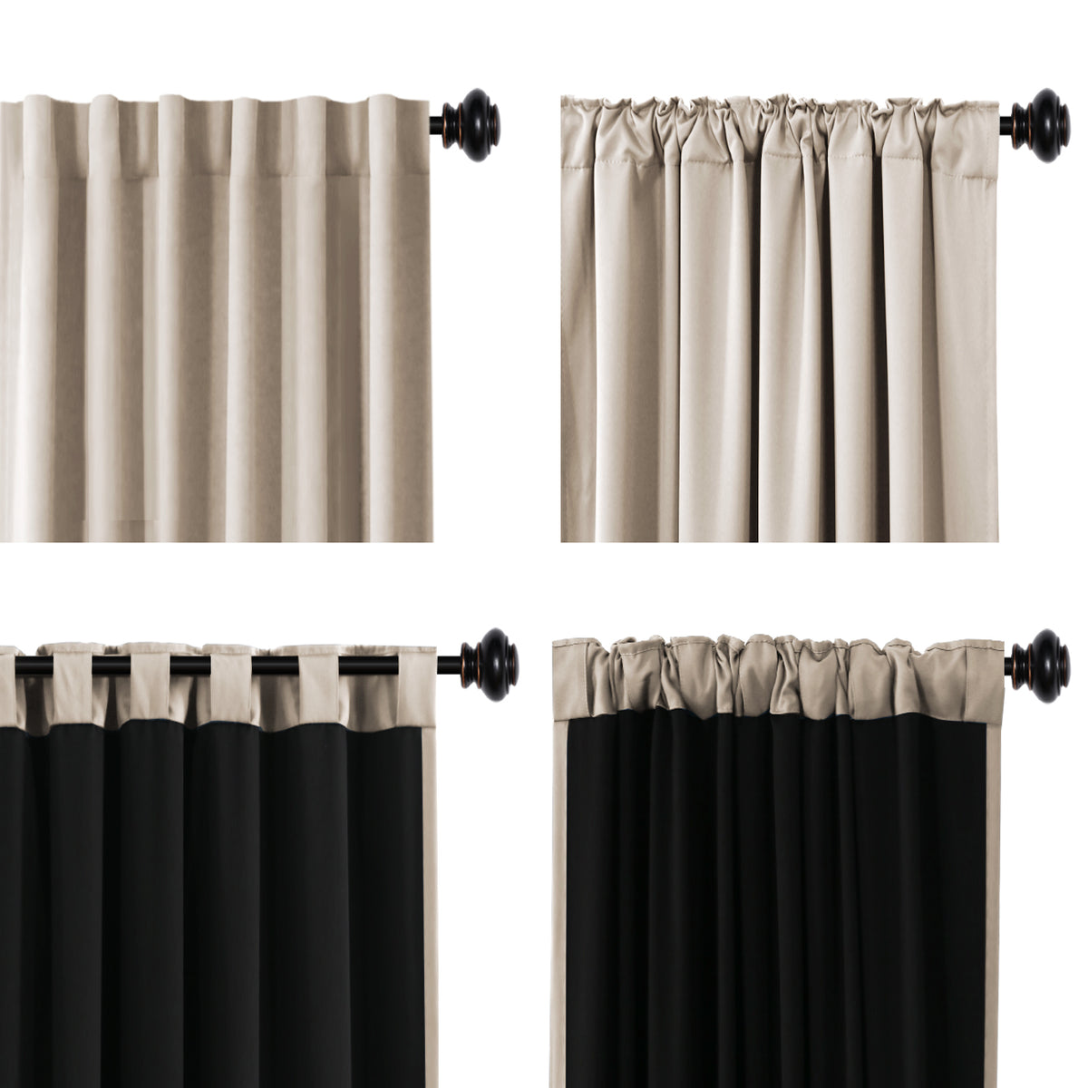 Smarcute Blockout Back Tab Curtain with Black Liner Backing - 2X 132x160cm