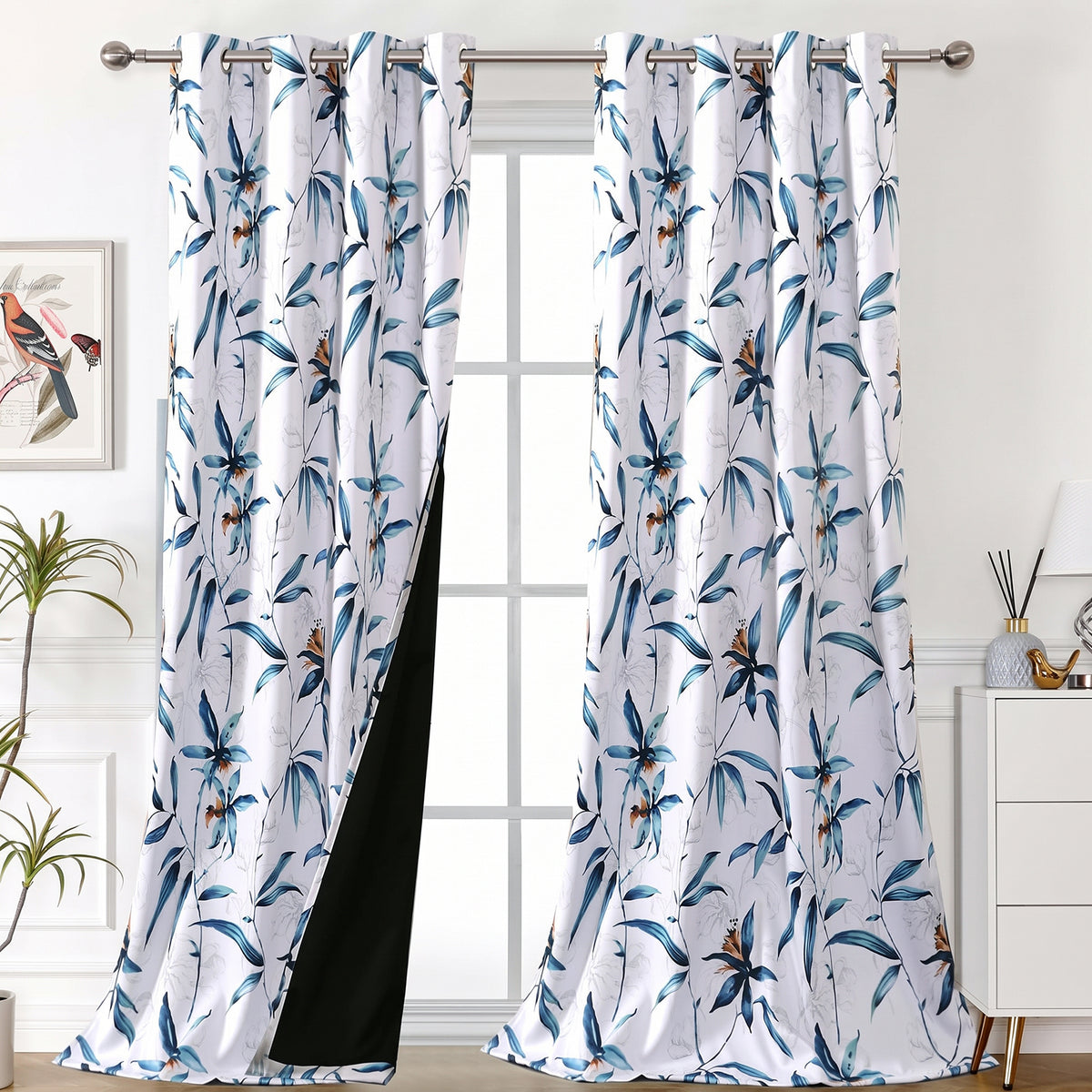 Smarcute Blockout Bella Vista Indigo Printed Grommet Curtain - 2X 132x243cm