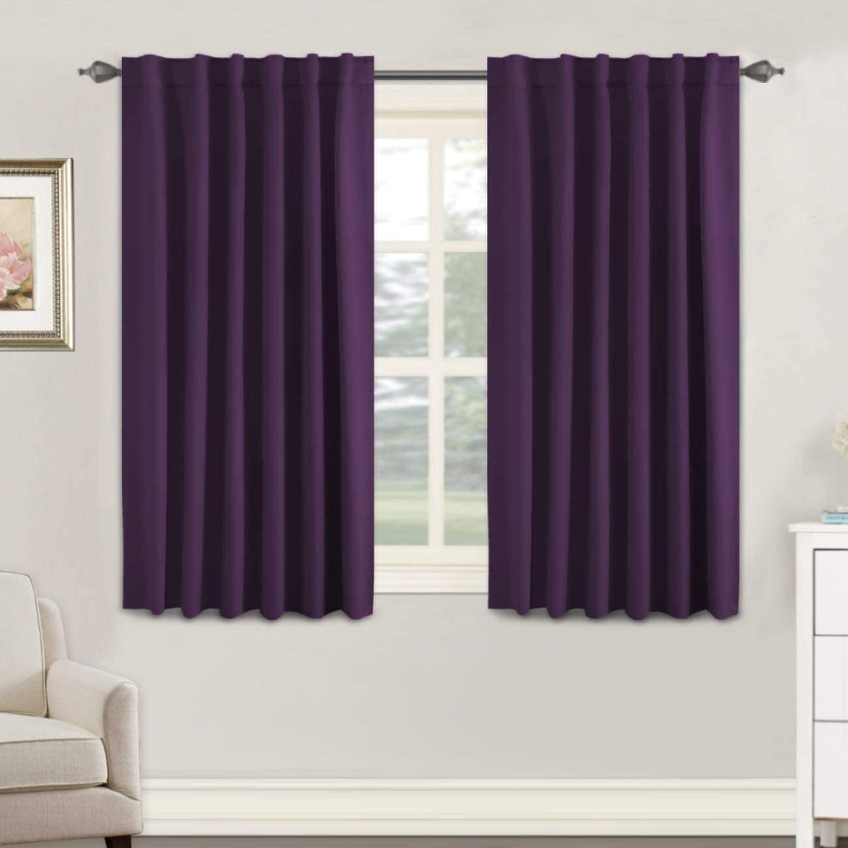 Smarcute Blockout Back Tab Solid Curtain - 2X 132x160cm
