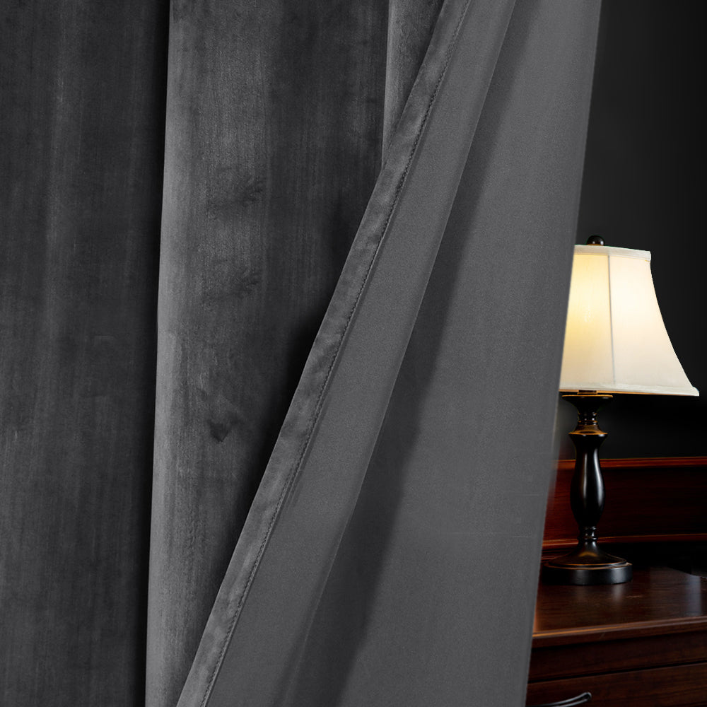 Smarcute Velvet Room Darkening Grommet Curtain - 2X 132x213cm