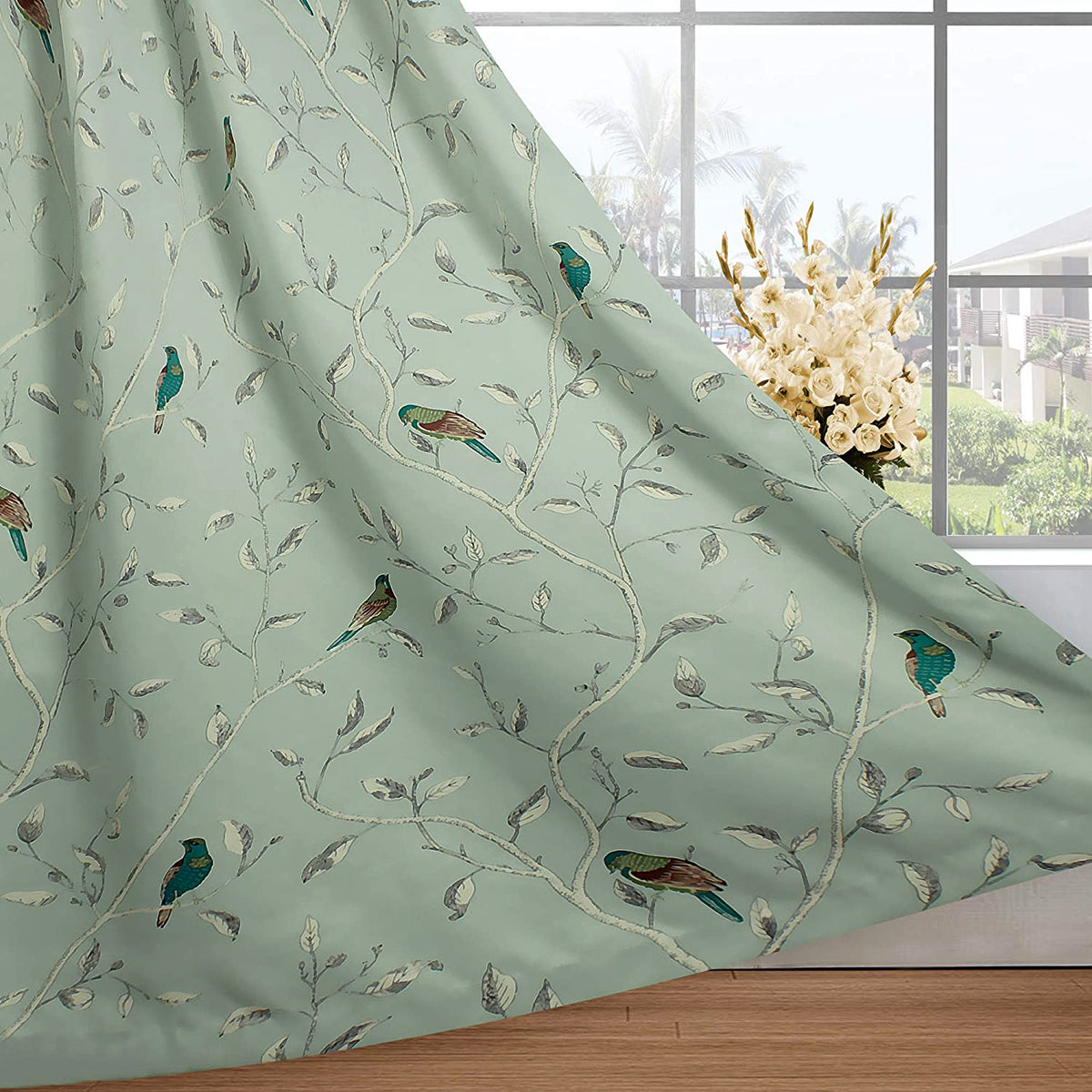 Smarcute Blockout Birds Rustic Grommet Curtain - 2X 132x243cm