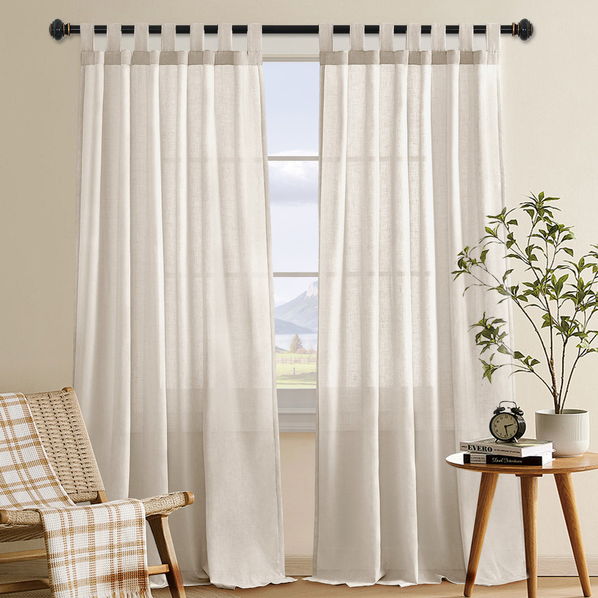 Smarcute Linen Blended Tab Top Curtain - 2X 132x213cm