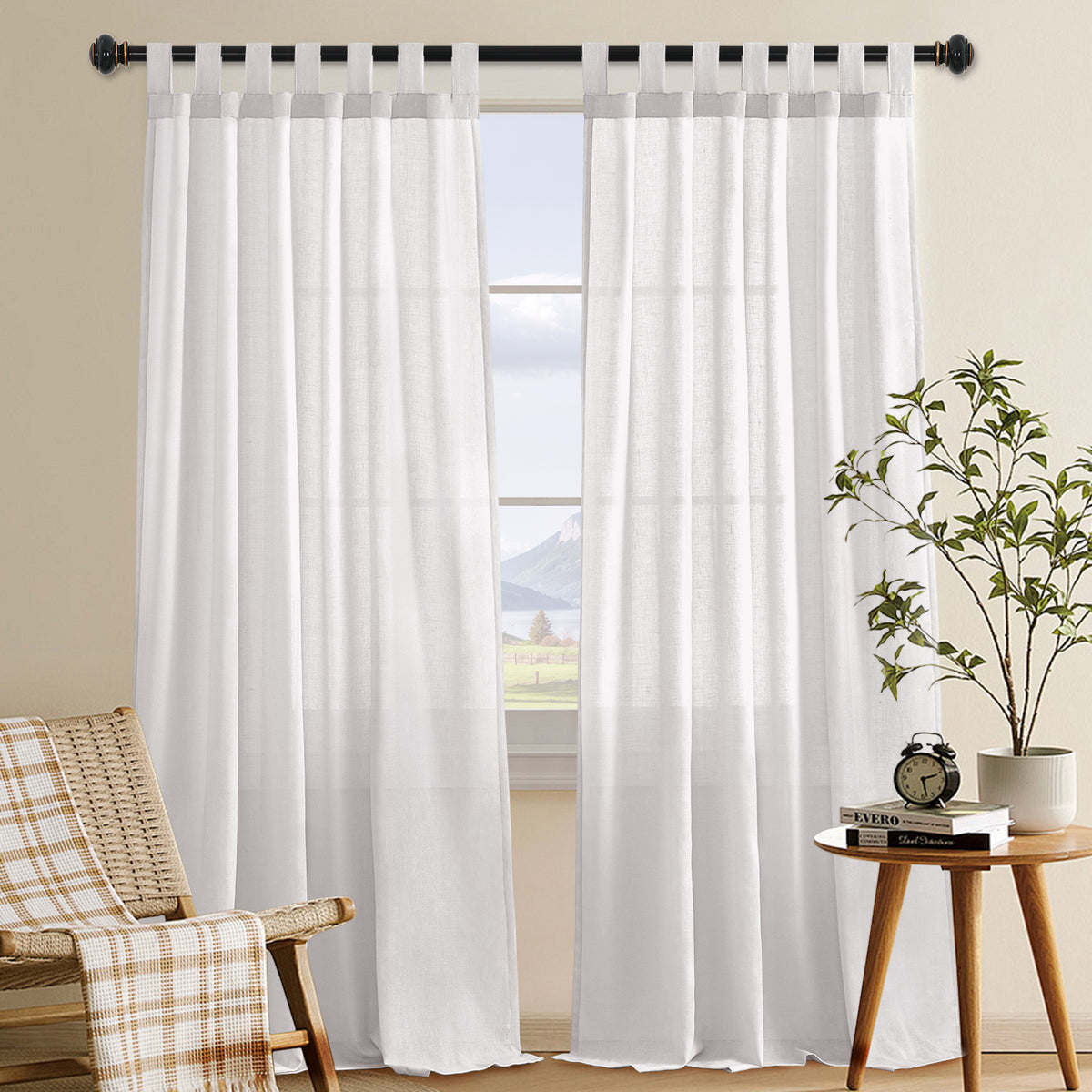 Smarcute Linen Blended Tab Top Curtain - 2X 132x243cm