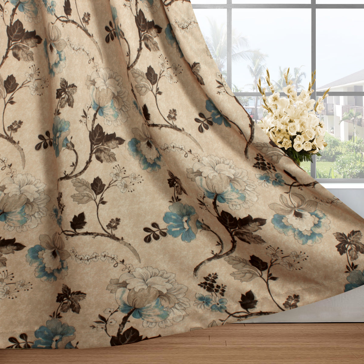 Smarcute Vintage Floral Printed Curtain - 132cm x 243cm