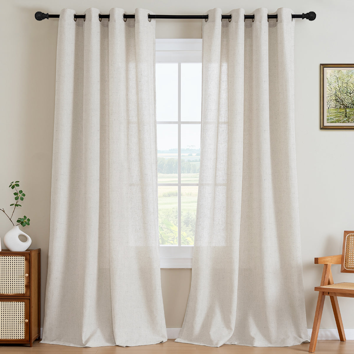 Smarcute Linen Blended Grommet Curtain - 2X 132x213cm