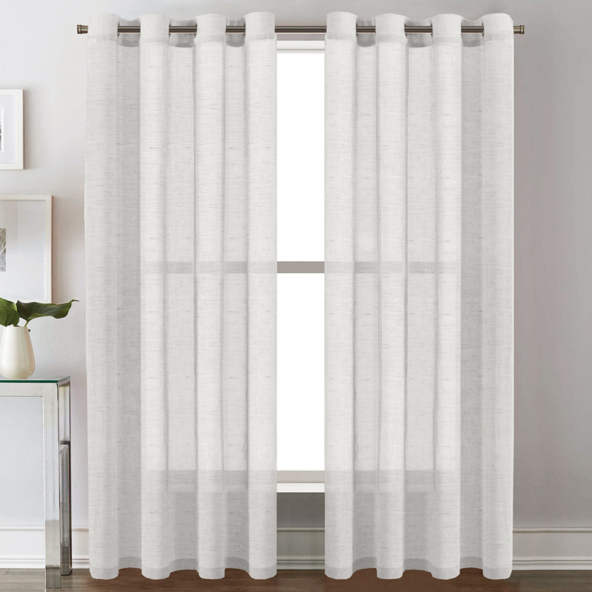 Smarcute Faux Linen Semi-sheer Grommet Curtain - 2X 132x243cm