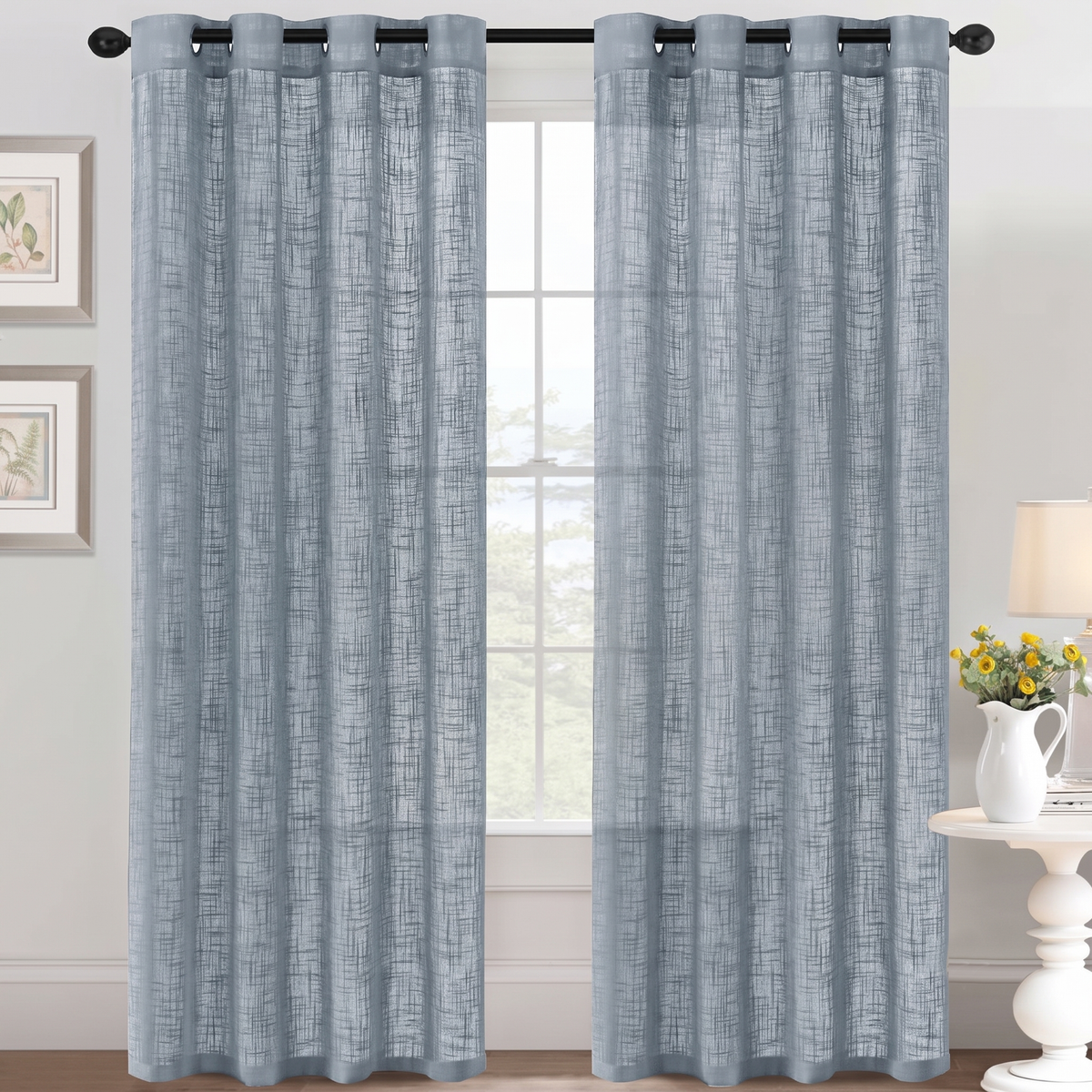 Smarcute Linen Textured Sheer Eyelet Curtain - 2X 132x243cm