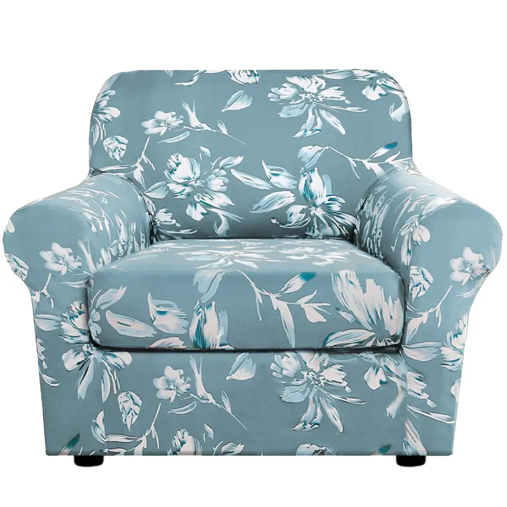 Smarcute 1 Seater Stretch Floral Pattern 2 Pieces Seperated Sofa Covers