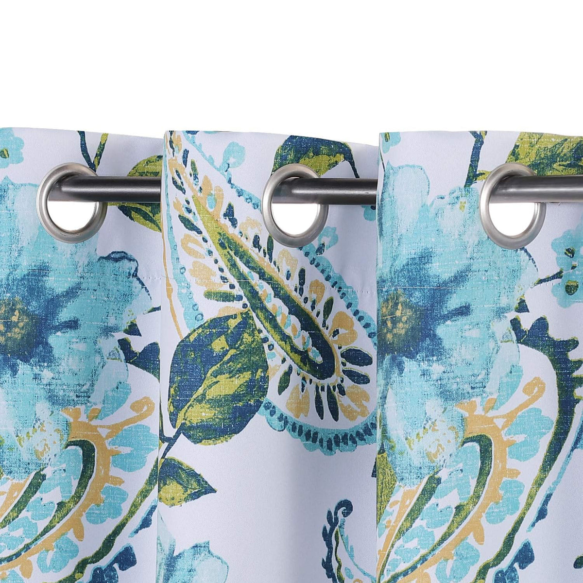 Smarcute Blockout Blue Paisley Floral Grommet Curtain - 2X 132x213cm