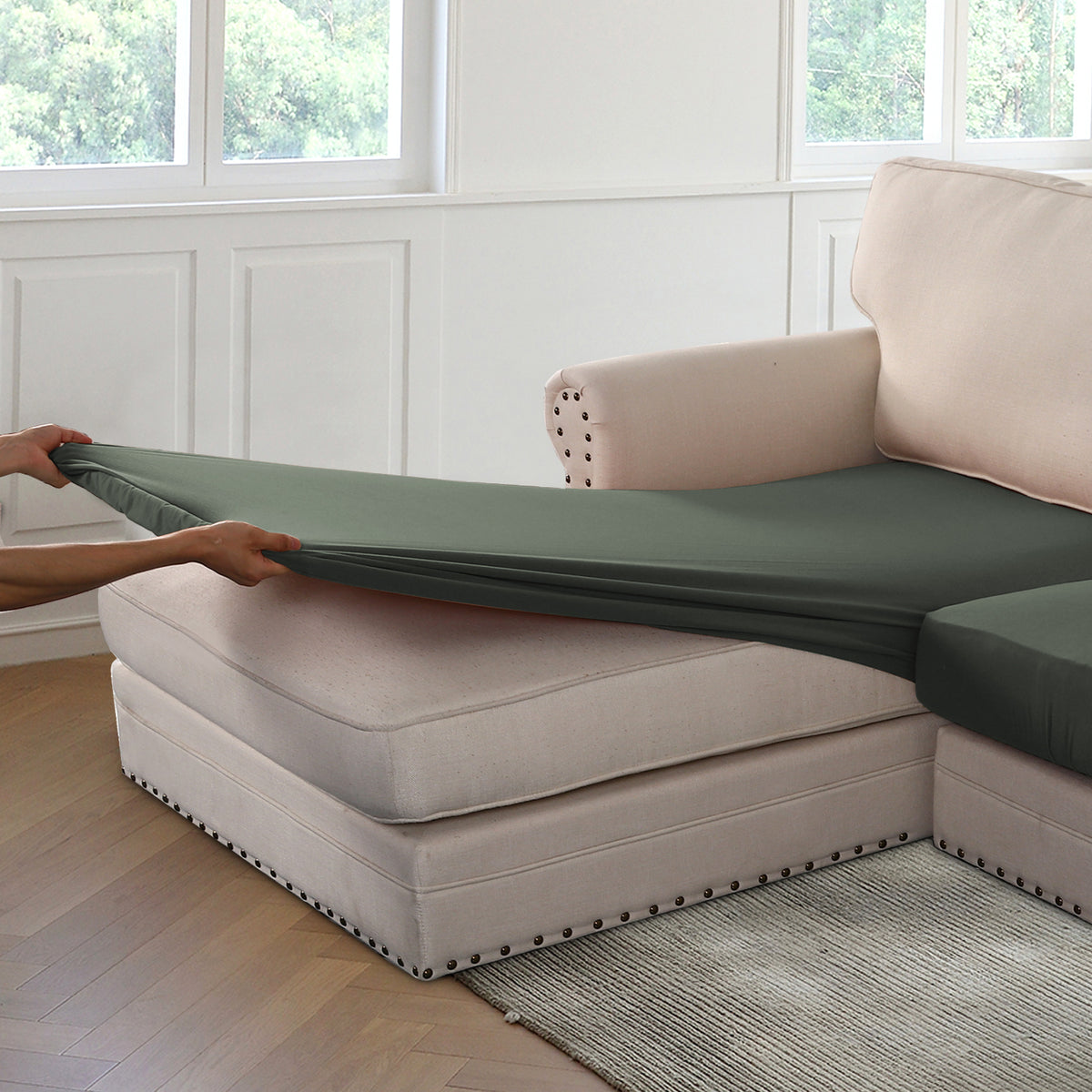 Smarcute 3 Pieces Sectional Sofa Couch L-Shape Lounge Cushion Seat Cover