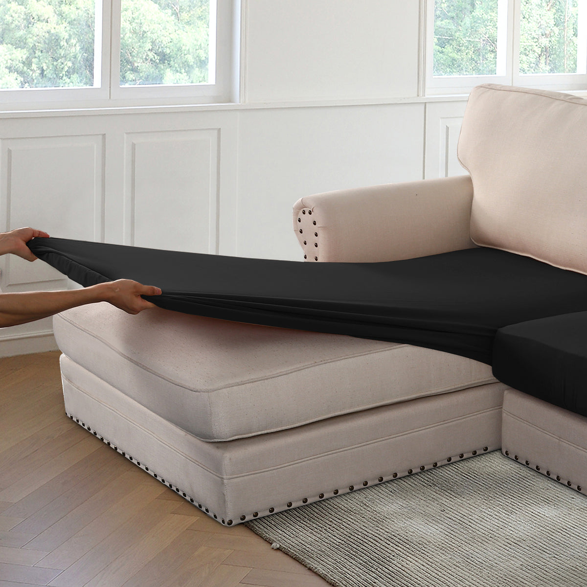 Smarcute 4 Pieces Sectional Sofa Couch L-Shape Lounge Cushion Seat Cover