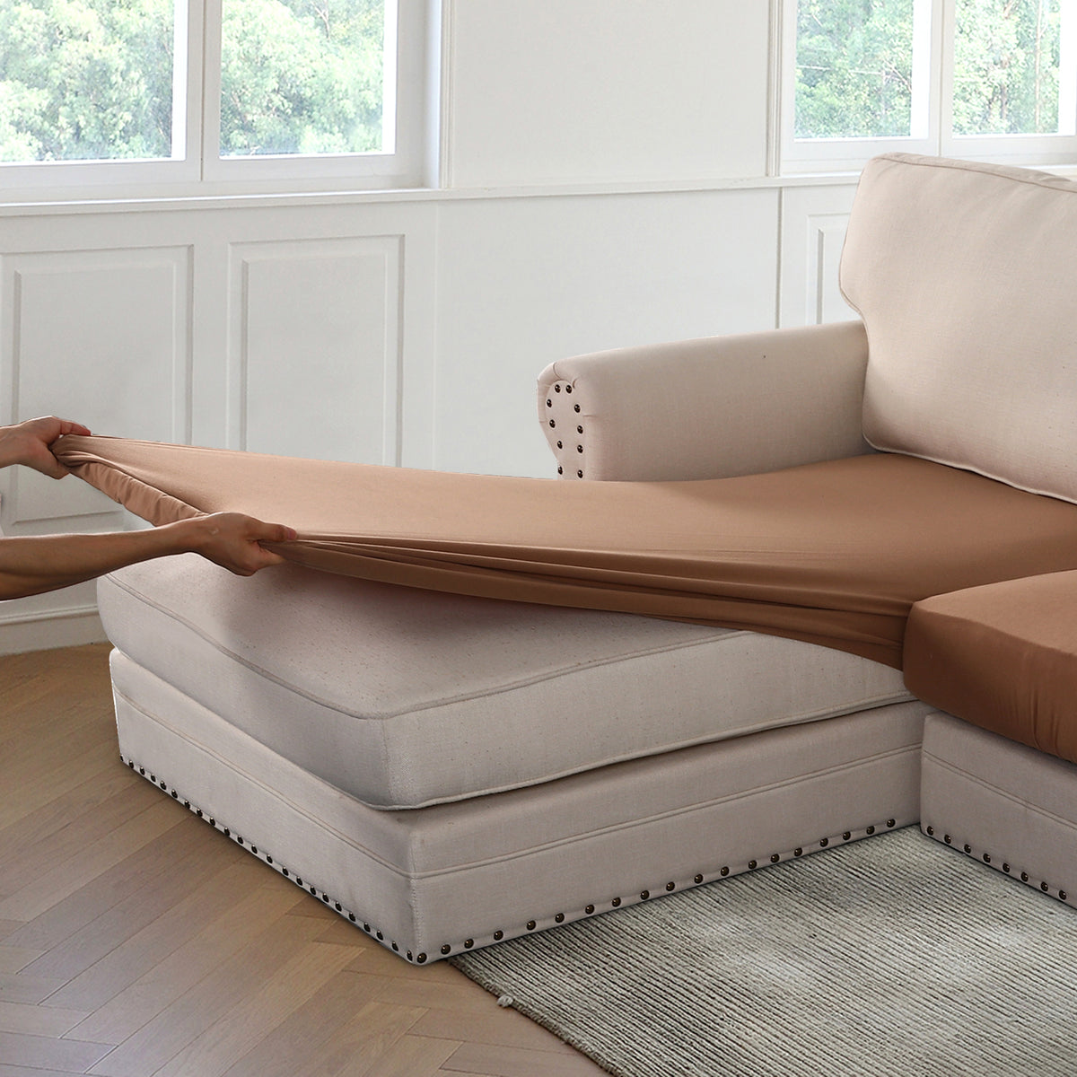Smarcute 4 Pieces Sectional Sofa Couch L-shape Lounge Cushion Seat Cover