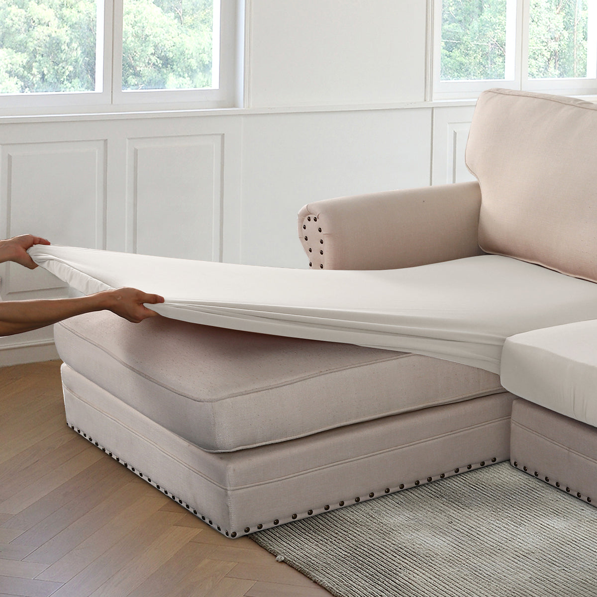 Smarcute 4 Pieces Sectional Sofa Couch L-shape Lounge Cushion Seat Cover