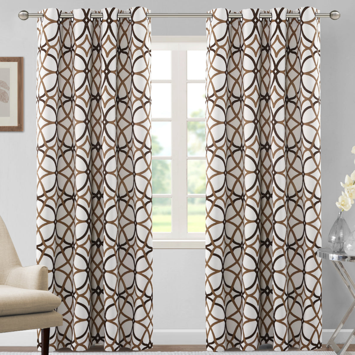 Smarcute Blockout Geo Printed Grommet Curtain - 2X 132x243cm
