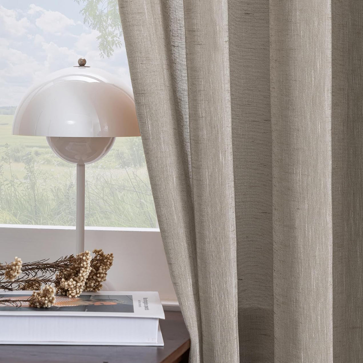 Smarcute Faux Linen Semi-sheer Grommet Curtain - 2X 132x213cm