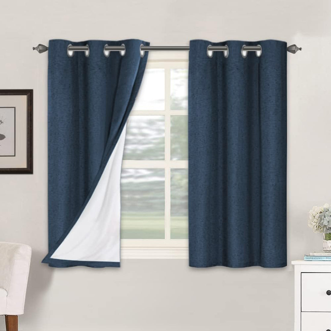 Smarcute Blockout Faux Linen Grommet Curtain - 2X 117x137cm