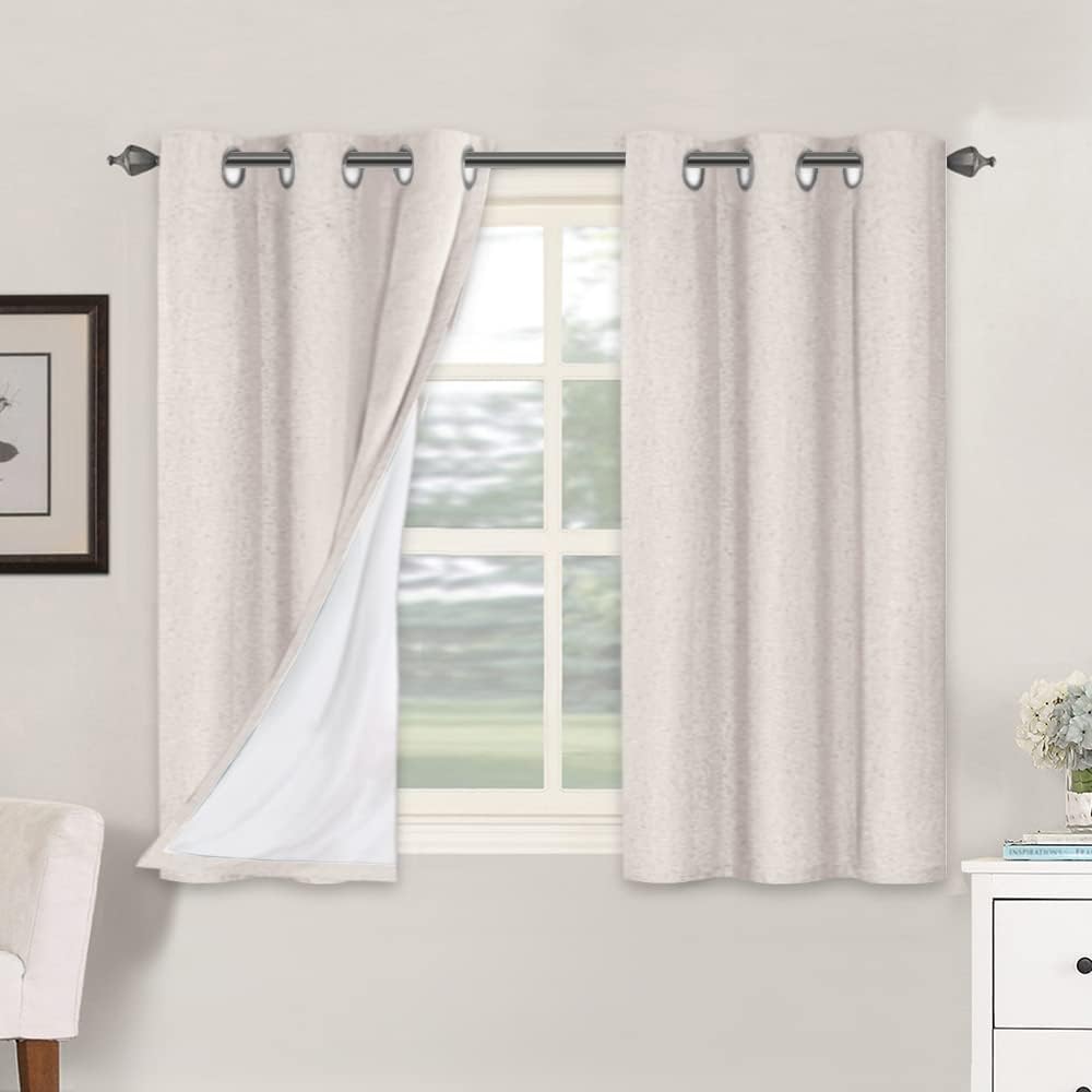 Smarcute Blockout Faux Linen Grommet Curtain - 2X 117x137cm