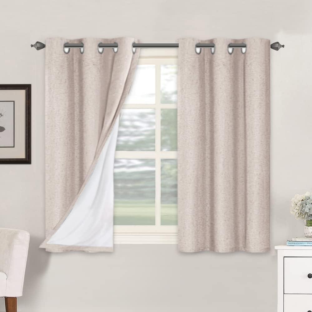 Smarcute Blockout Faux Linen Grommet Curtain - 2X 117x137cm