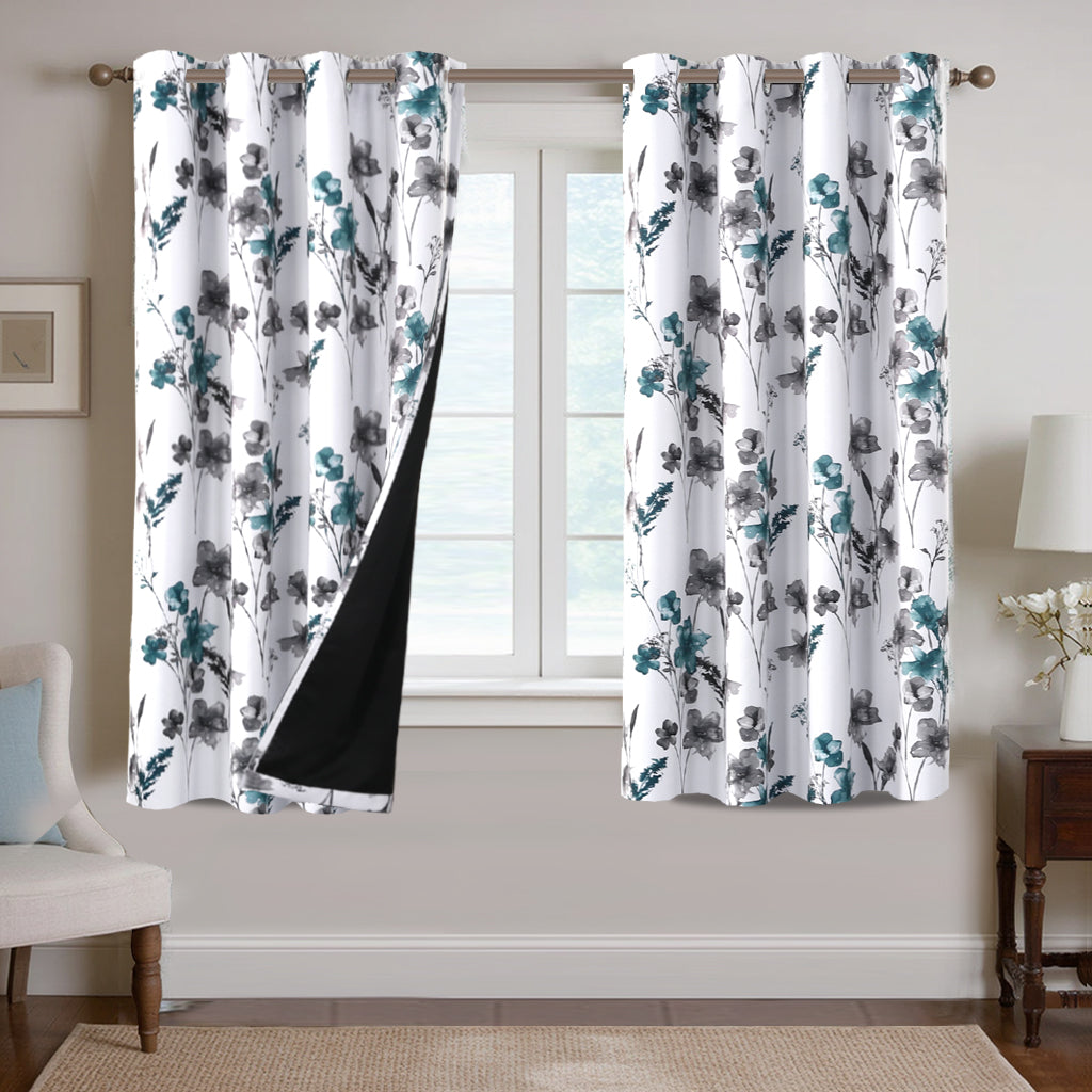Smarcute Blockout Cattleya Floral Grommet Curtain - 2X 132x160cm