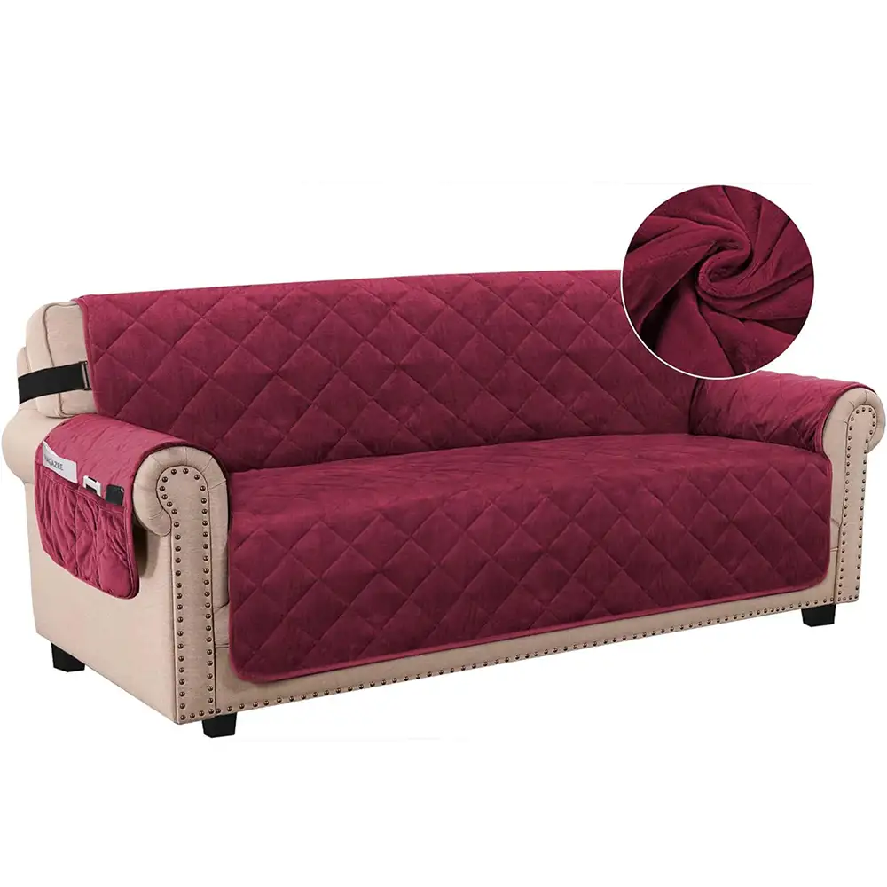 Smarcute 3 Seater Velvet Sofa Couch Cushion With Elastic Straps