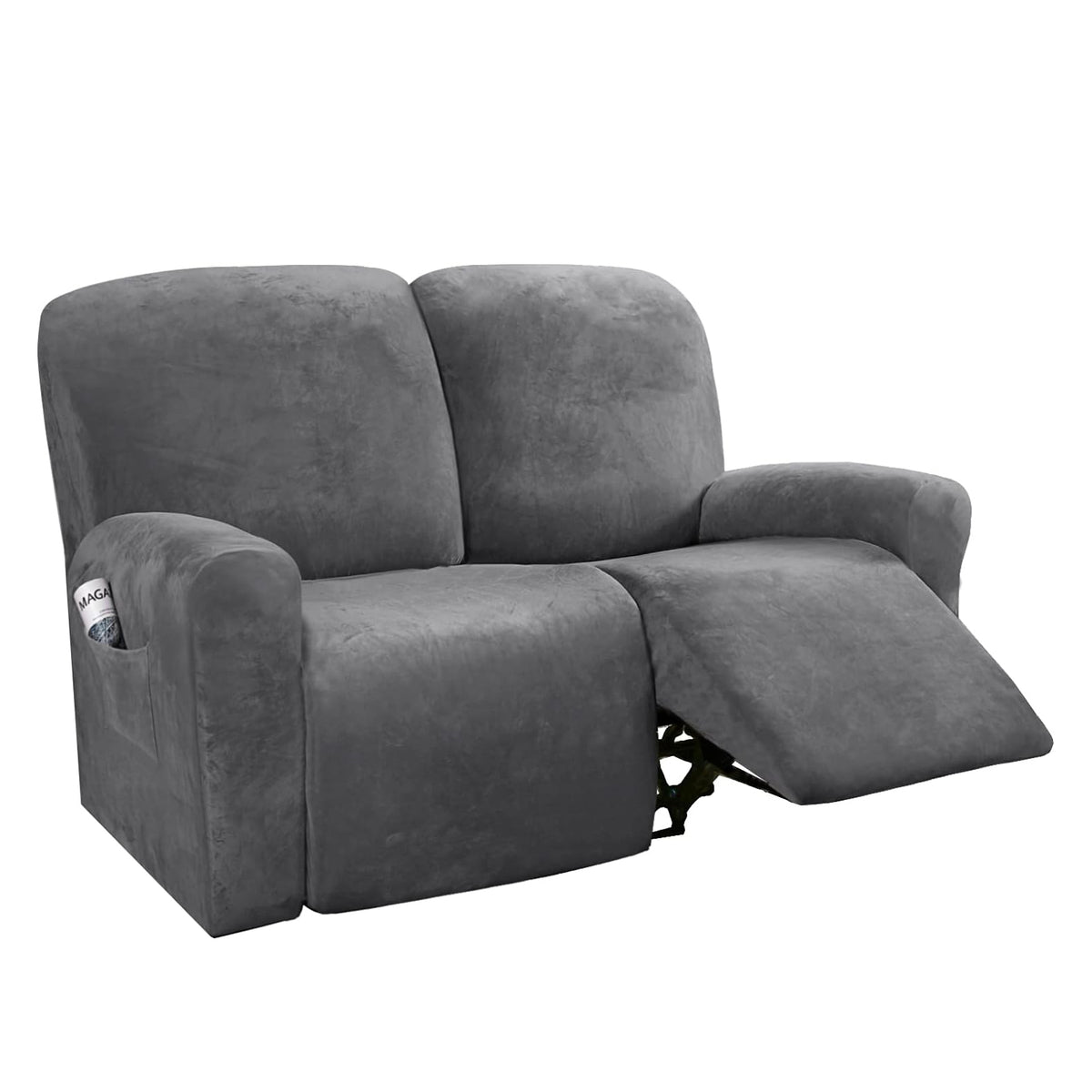 Smarcute 2 Seater Velvet Recliner Chair Sofa Couch Cover 6 Pieces