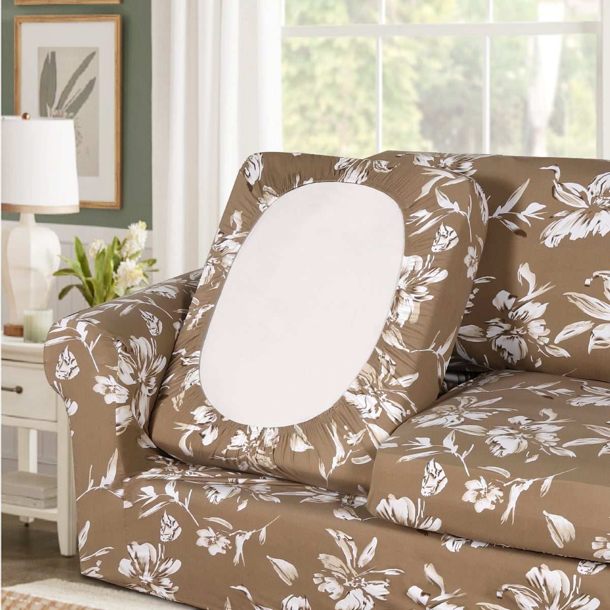 Smarcute 1 Seater Stretch Floral Pattern 2 Pieces Seperated Sofa Covers