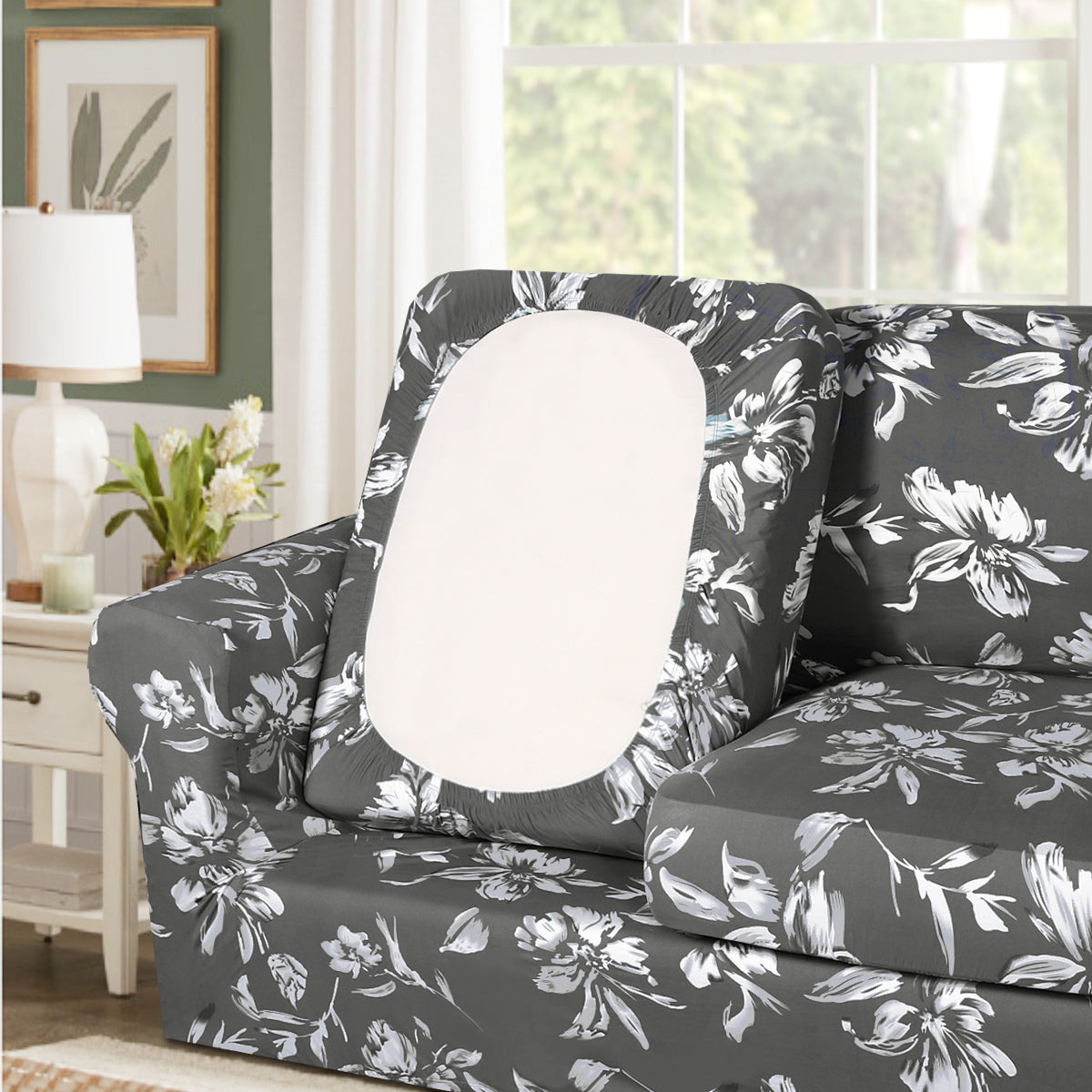 Smarcute 1 Seater Stretch Floral Pattern 2 Pieces Seperated Sofa Covers