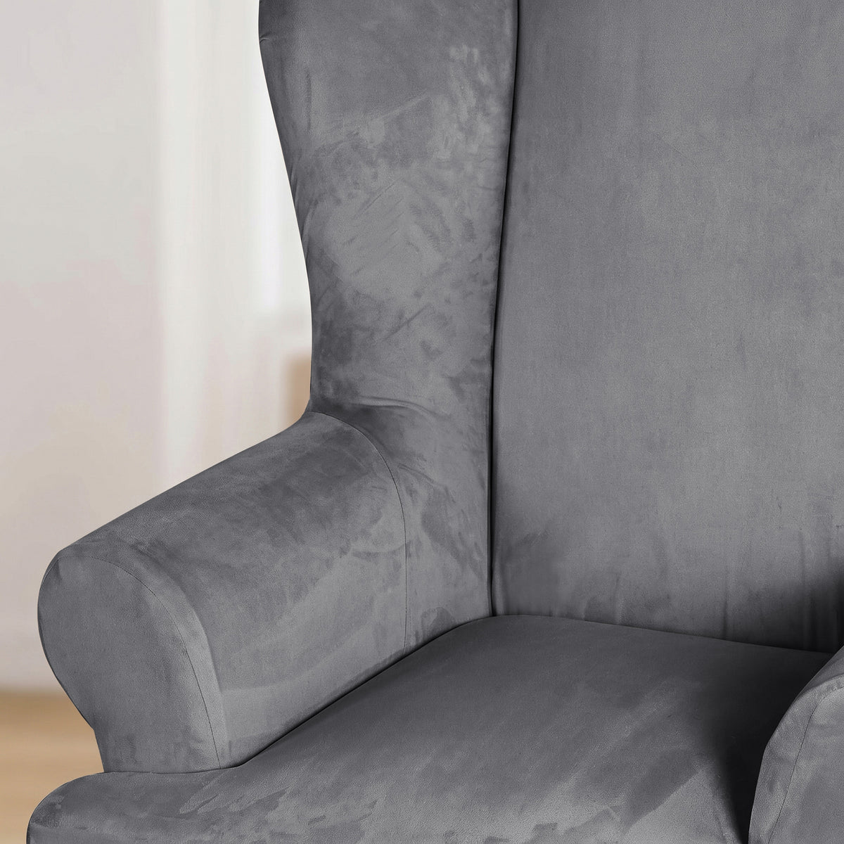 Smarcute Suede Wing Chair Cover Stretch Thick Sofa Slipcover