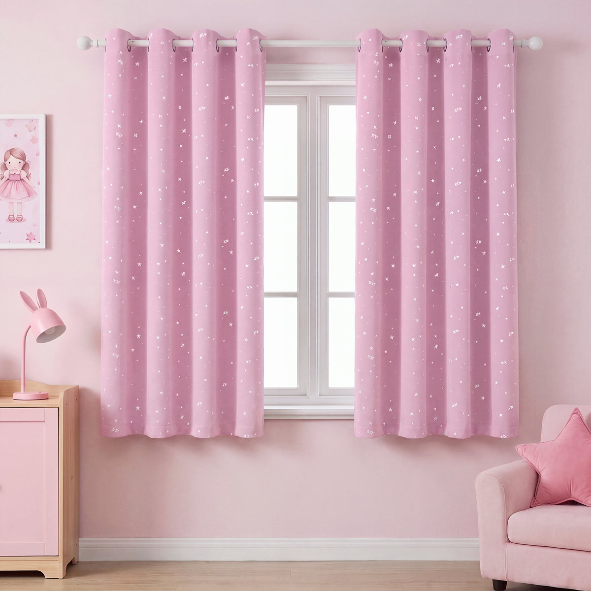 Smarcute Blockout Twinkle Star Printed Grommet Curtain - 2X 132x160cm
