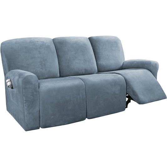 Smarcute 3 Seater Velvet Recliner Chair Sofa Couch Cover 8 Pieces