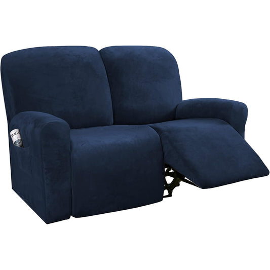 Smarcute 2 Seater Velvet Recliner Chair Sofa Couch Cover 6 Pieces