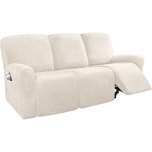Smarcute 3 Seater Velvet Recliner Chair Sofa Couch Cover 8 Pieces
