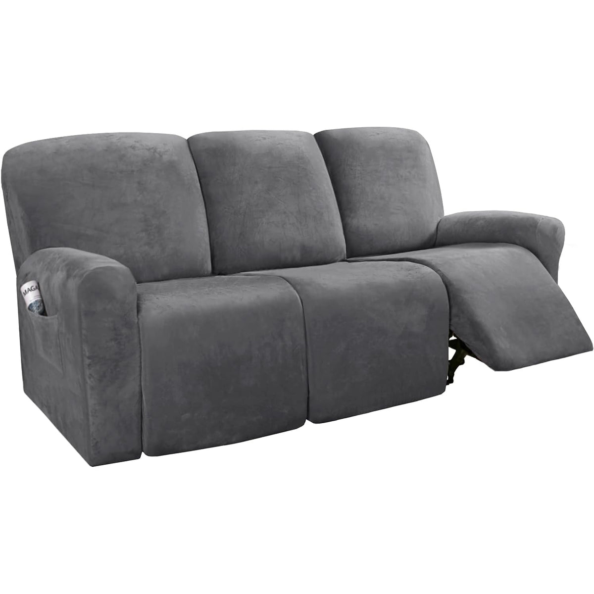 Smarcute 3 Seater Velvet Recliner Chair Sofa Couch Cover 8 Pieces