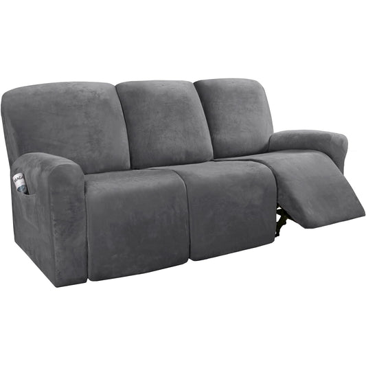 Smarcute 3 Seater Velvet Recliner Chair Sofa Couch Cover 8 Pieces