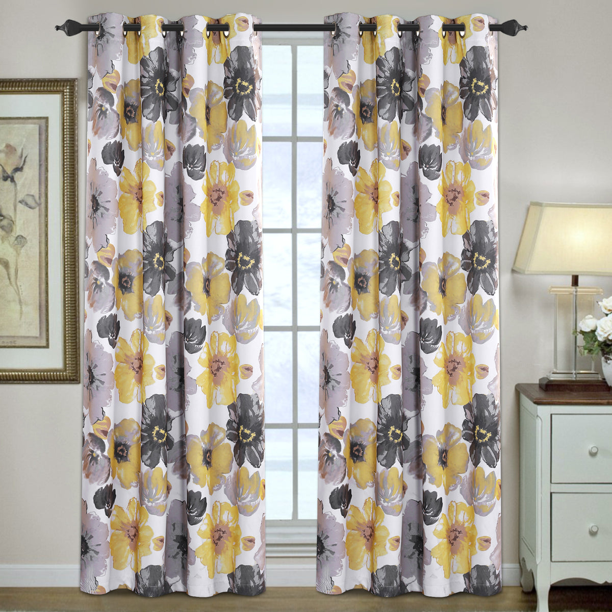 Smarcute Blockout Floral Printed Eyelet Curtain - 2X 132x243cm