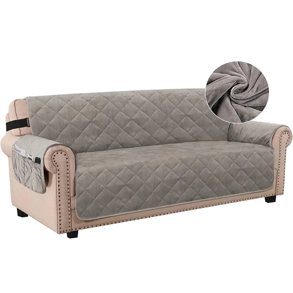 Smarcute 3 Seater Velvet Sofa Couch Cushion With Elastic Straps