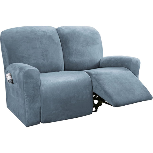 Smarcute 2 Seater Velvet Recliner Chair Sofa Couch Cover 6 Pieces