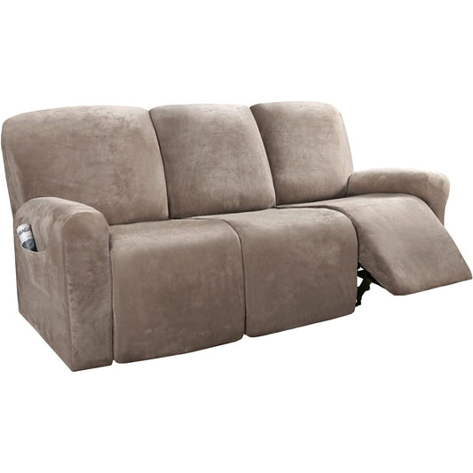 Smarcute 3 Seater Velvet Recliner Chair Sofa Couch Cover 8 Pieces