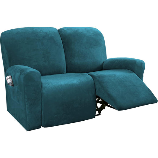 Smarcute 2 Seater Velvet Recliner Chair Sofa Couch Cover 6 Pieces