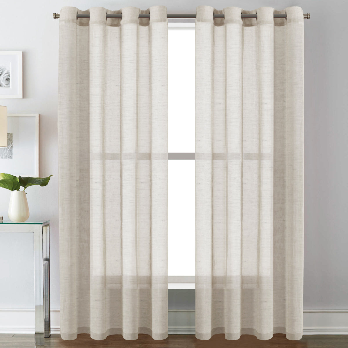 Smarcute Faux Linen Semi-sheer Grommet Curtain - 2X 132x274cm