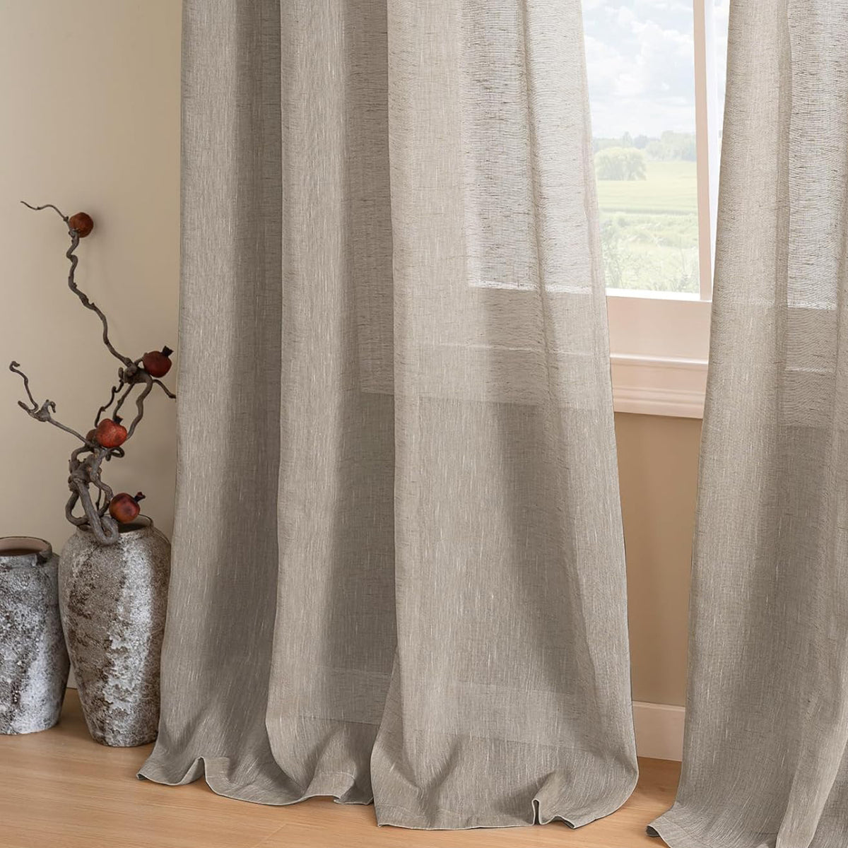 Smarcute Faux Linen Semi-sheer Grommet Curtain - 2X 132x213cm