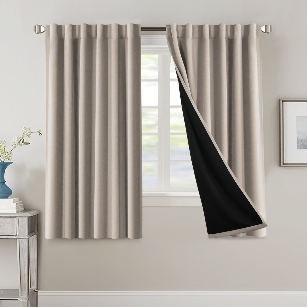 Smarcute Blockout Back Tab Curtain with Black Liner Backing - 2X 132x160cm