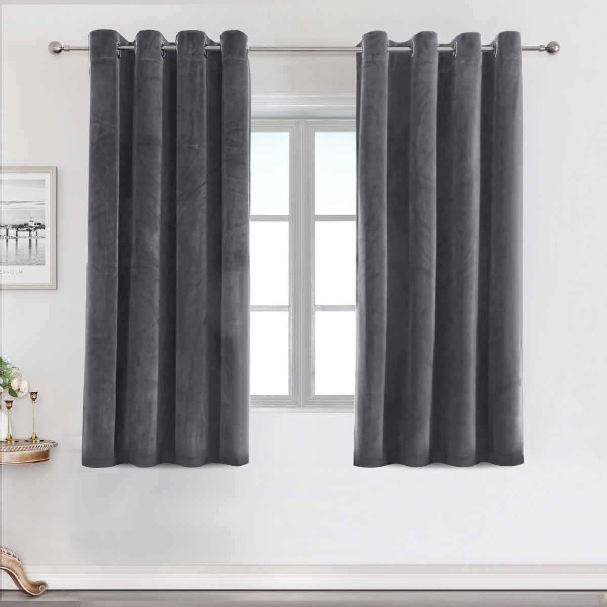 Smarcute Velvet Room Darkening Grommet Curtain - 2X 132x160cm