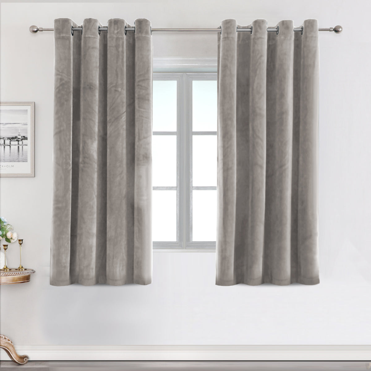 Smarcute Velvet Room Darkening Grommet Curtain - 2X 132x160cm