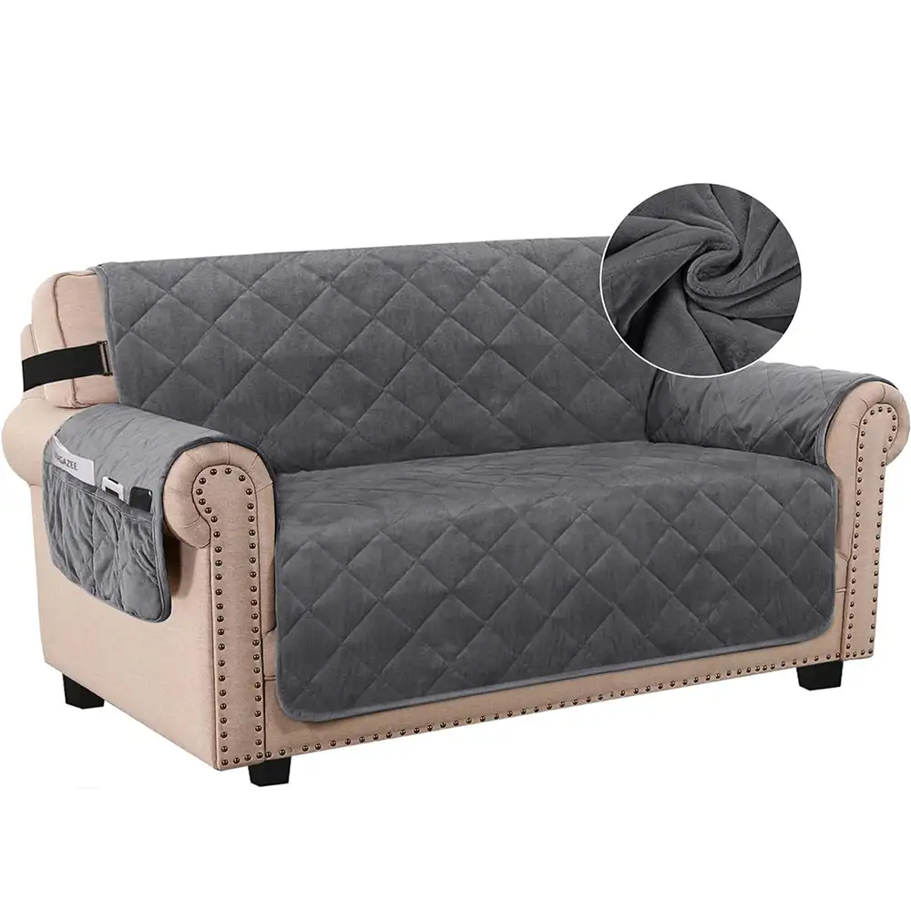Smarcute 2 Seater Velvet Sofa Couch Cushion With Elastic Straps