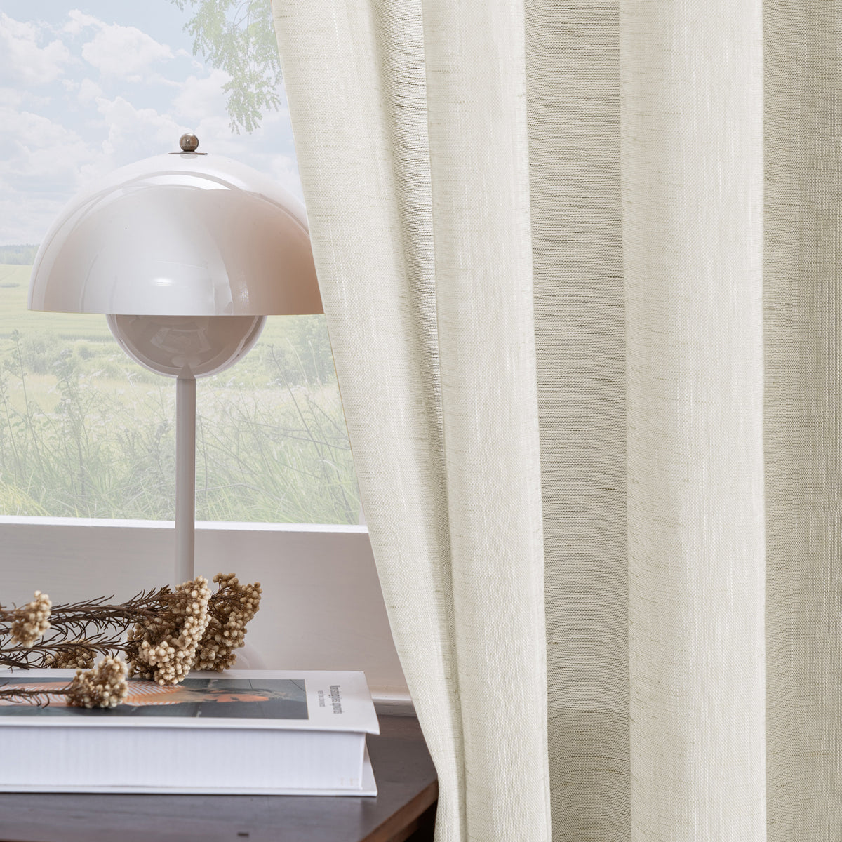 Smarcute Faux Linen Semi-sheer Grommet Curtain - 2X 132x213cm